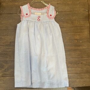 Seersucker embroidered monogram “E” Cecil & Lou dress. Size 5